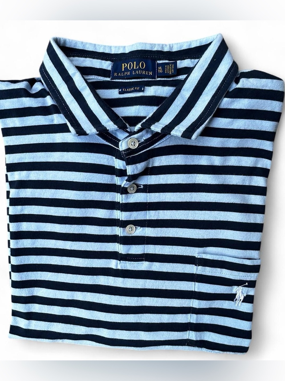 Polo by Ralph Lauren Light Blue & Navy Striped Polo XL